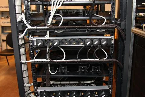 Low-current rack of electronic equipment. Stock Photos