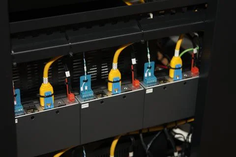 Low-current rack of electronic equipment. Stock Photos