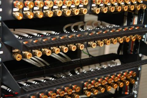 Low-current rack of electronic equipment. Stock Photos