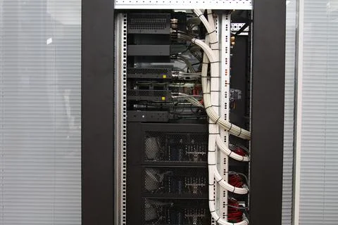 Low-current rack of electronic equipment. Stock Photos