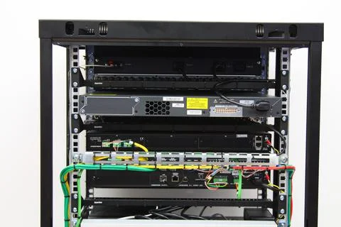 Low-current rack of electronic equipment. Stock Photos