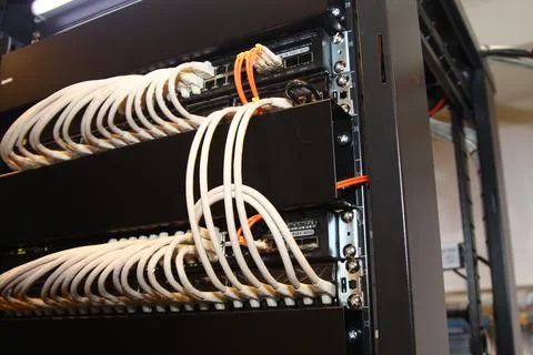 Low-current rack of electronic equipment. Stock Photos
