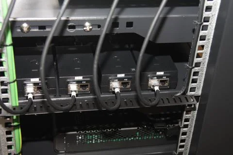 Low-current rack of electronic equipment. Stock Photos