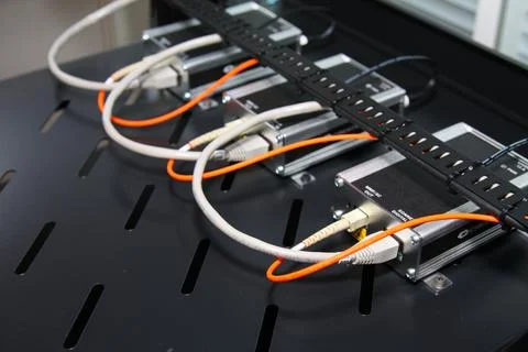 Low-current rack of electronic equipment. Stock Photos
