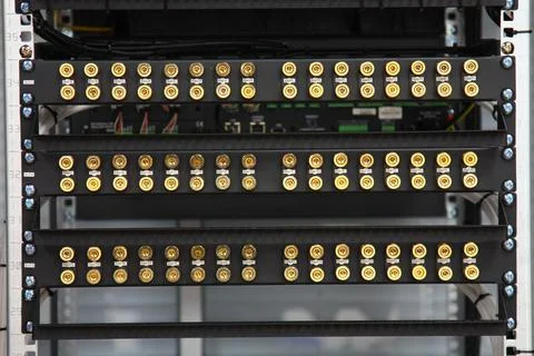 Low-current rack of electronic equipment. Stock Photos
