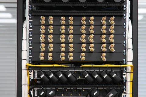 Low-current rack of electronic equipment. Stock Photos