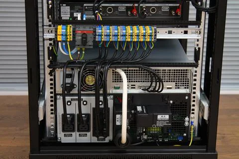 Low-current rack of electronic equipment. Stock Photos