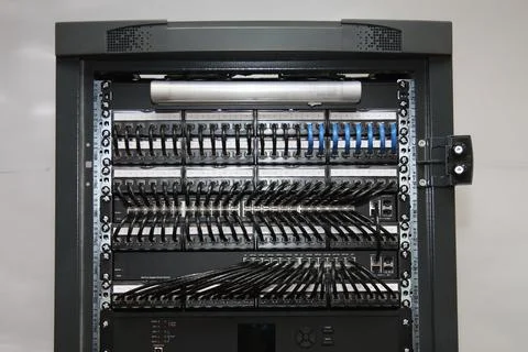 Low-current rack of electronic equipment. Stock Photos