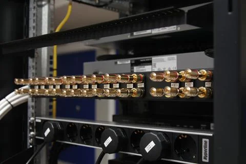 Low-current rack of electronic equipment. Stock Photos