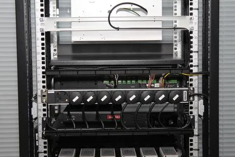 Low-current rack of electronic equipment. Stock Photos