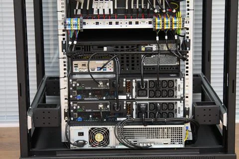 Low-current rack of electronic equipment. Stock Photos