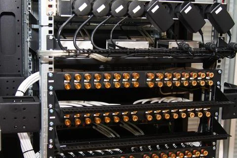 Low-current rack of electronic equipment. Stock Photos