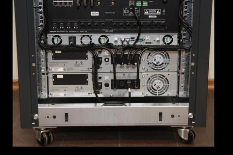 Low-current rack of electronic equipment. Stock Photos