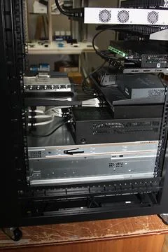 Low-current rack of electronic equipment. Stock Photos