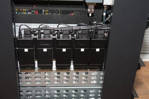 Low-current rack of electronic equipment. Stock Photos