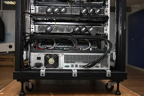 Low-current rack of electronic equipment. Stock Photos
