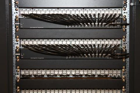 Low-current rack of electronic equipment. Stock Photos