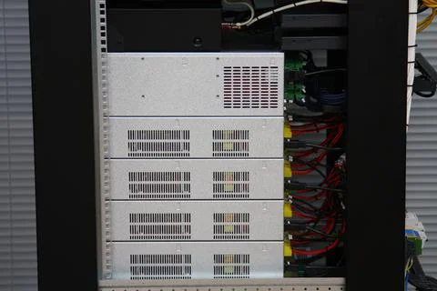 Low-current rack of electronic equipment. Stock Photos