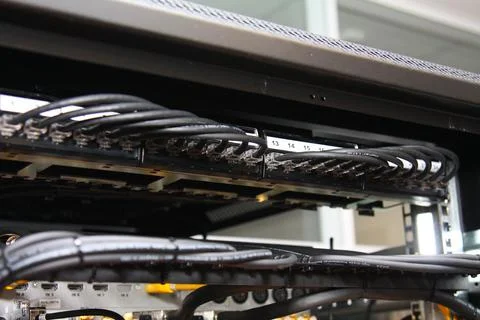 Low-current rack of electronic equipment. Stock Photos