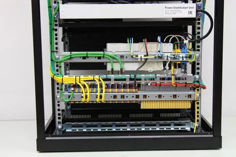 Low-current rack of electronic equipment. Stock Photos