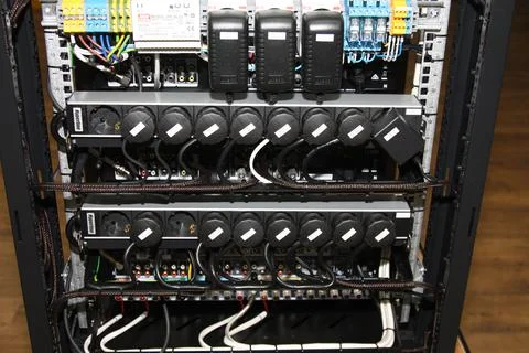 Low-current rack of electronic equipment. Stock Photos