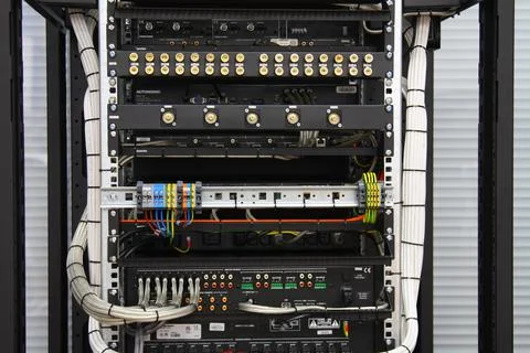 Low-current rack of electronic equipment. Stock Photos
