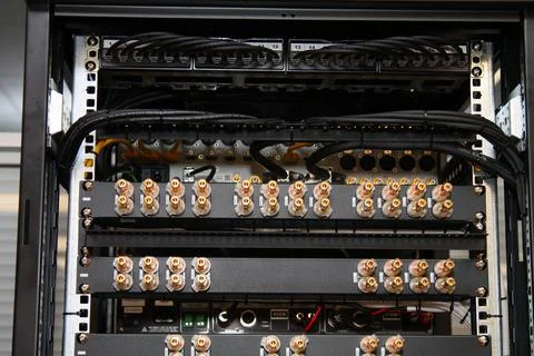 Low-current rack of electronic equipment. Stock Photos