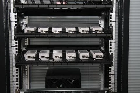 Low-current rack of electronic equipment. Stock Photos