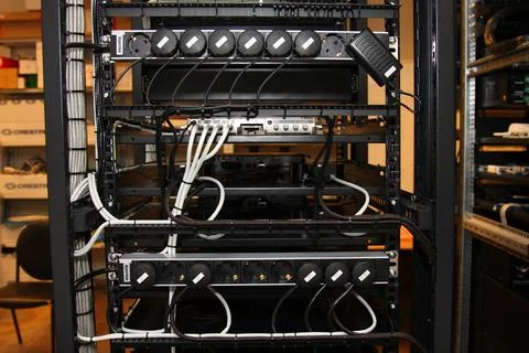 Low-current rack of electronic equipment. Stock Photos