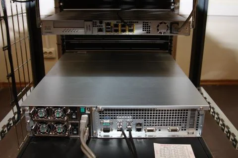 Low-current rack of electronic equipment. Stock Photos