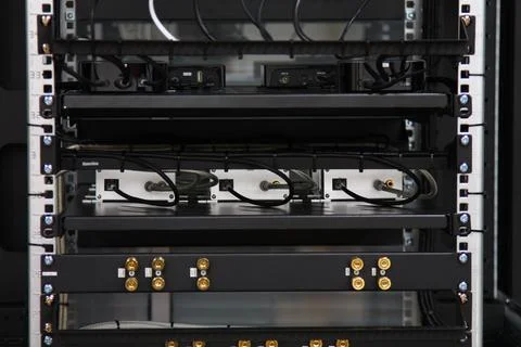 Low-current rack of electronic equipment. Stock Photos