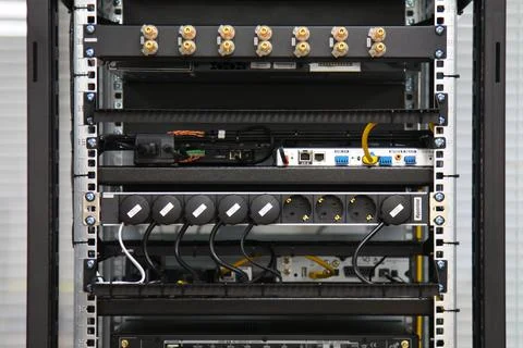 Low-current rack of electronic equipment. Stock Photos