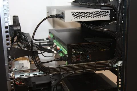 Low-current rack of electronic equipment. Stock Photos
