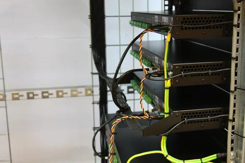 Low-current rack of electronic equipment. Stock Photos