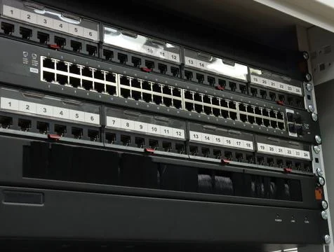 Low-current rack of electronic equipment. Stock Photos