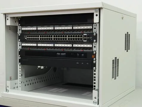 Low-current rack of electronic equipment. Stock Photos
