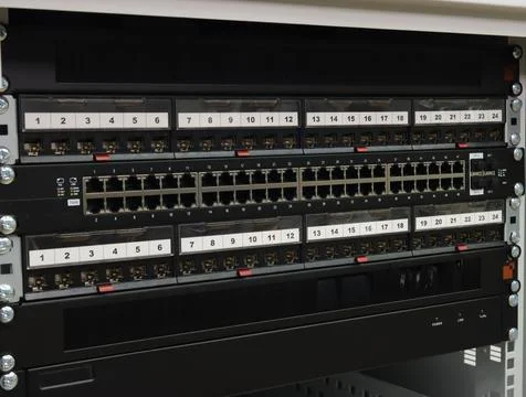 Low-current rack of electronic equipment. Stock Photos