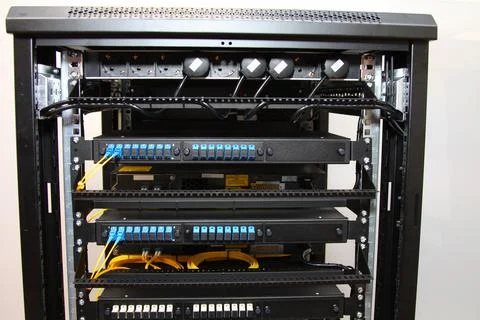 Low-current rack of electronic equipment. Stock Photos