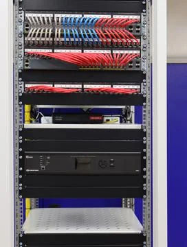 Low-current rack of electronic equipment. Stock Photos