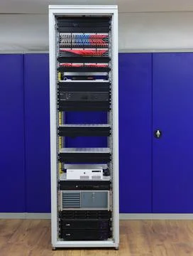 Low-current rack of electronic equipment. Stock Photos