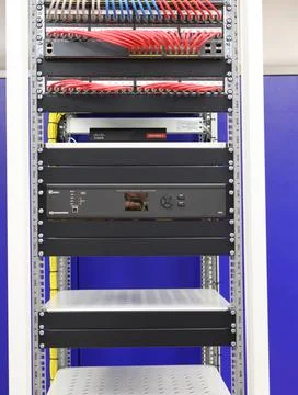 Low-current rack of electronic equipment. Stock Photos