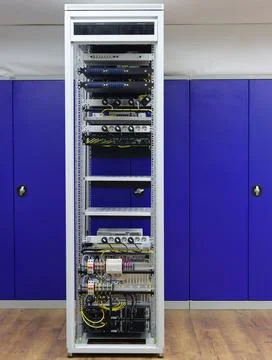 Low-current rack of electronic equipment. Stock Photos