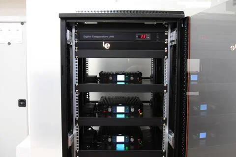 Low-current rack of electronic equipment. Stock Photos
