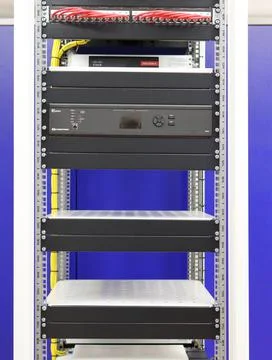 Low-current rack of electronic equipment. Stock Photos