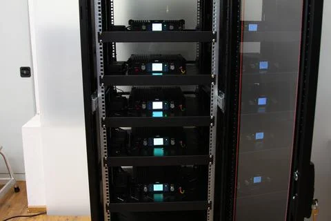 Low-current rack of electronic equipment. Stock Photos