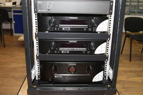 Low-current rack of electronic equipment. Stock Photos