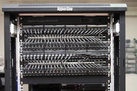 Low-current rack of electronic equipment. Stock Photos