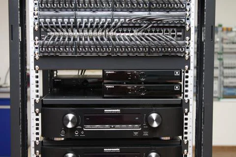 Low-current rack of electronic equipment. Stock Photos