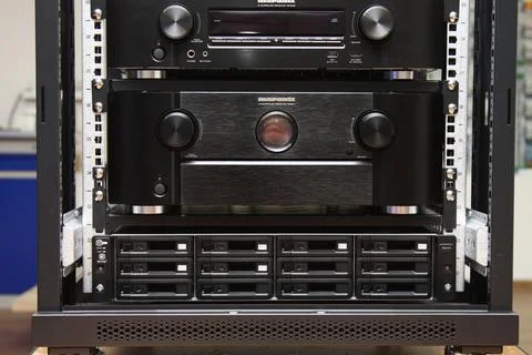 Low-current rack of electronic equipment. Stock Photos