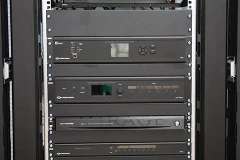 Low-current rack of electronic equipment. Stock Photos